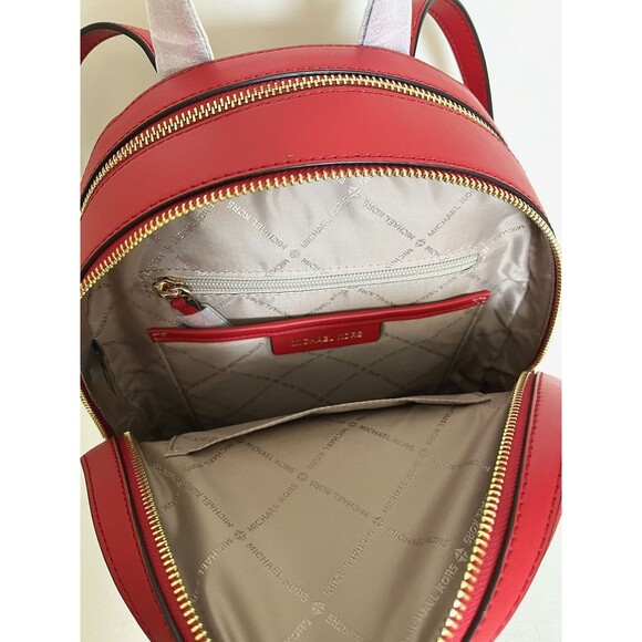 New Michael Kors Jaycee Medium Zip Pocket Backpack Leather Bright Red - Picture 5 of 5